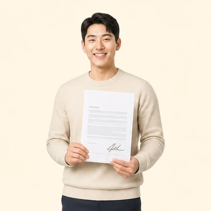 신용불량자 셀토스 장기렌트카 서면 견적서를 들고 있는 고객